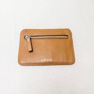 LODIS Pebbled Leather Zip Card Case Wallet Cognac Brown Minimalist Unisex